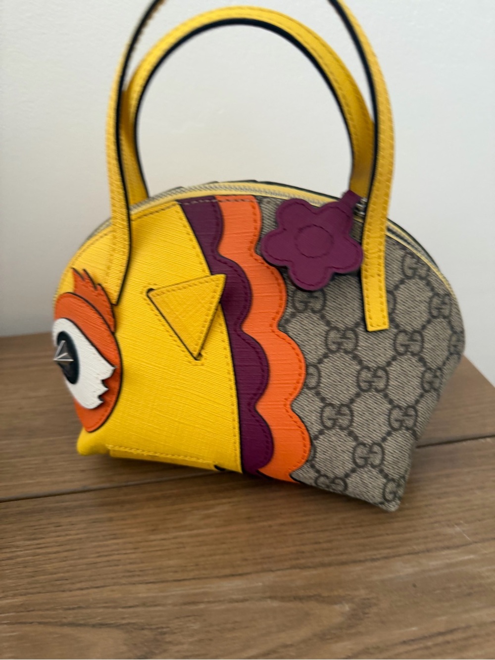 Gucci Yellow Patchwork Mini Top-Handle Bag with Orange and Purple Accents